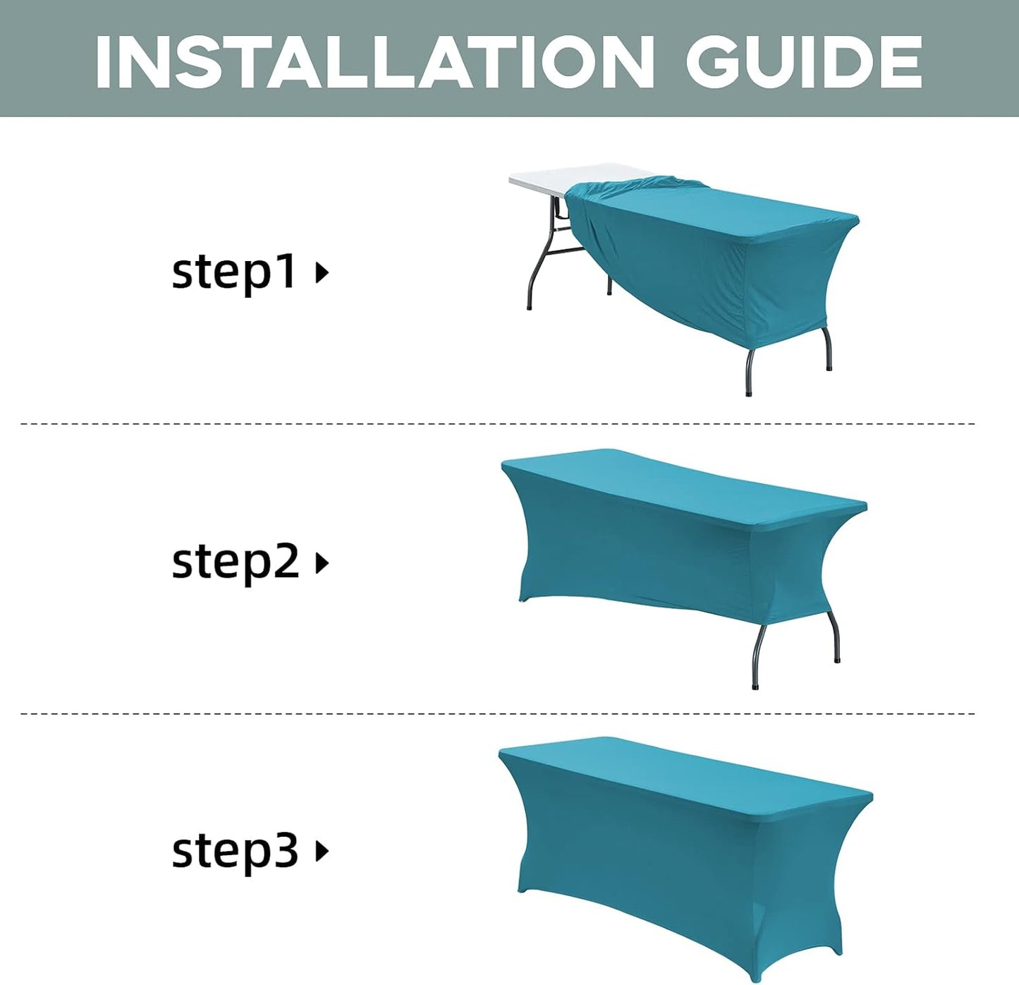 CWK 6FT Waterproof Stretch Spandex Table Cover for Rectangular Tables - Elastic Fitted Tablecloth for Folding Tables,Wrinkle Resistant Table Cloth for Parties, Weddings, Banquets & Events (Teal)