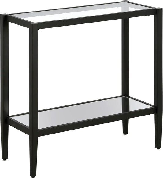 Henn&Hart 24" Wide Rectangular Side Table with Glass Shelf in Blackened Bronze, Table for Living Room, Bedroom