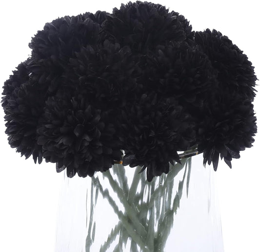 Kimura's Cabin 20Pcs Black Fake Ball Flowers Artificial Silk Chrysanthemums Faux Mums Flower Bouquets for Halloween Home Festive Party Decor Kitchen Table Centerpiece(Black)