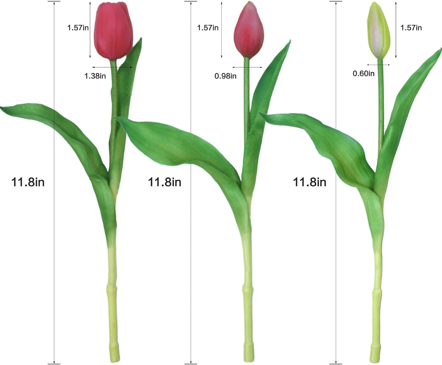 15pcs Artificial Tulips Flowers, Fake Tulips Real Touch, Faux Latex Bouquets, for Party Wedding Home Room Decoration (Rose Red)