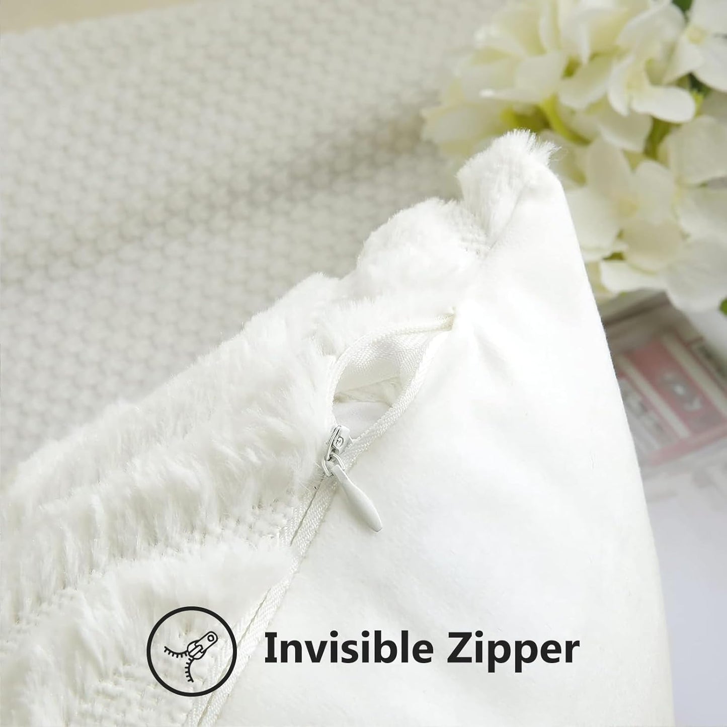 decorUhome Throw Pillow Covers 18x18 Inch Set of 2, Soft Plush Decorative Faux Fur Cream Beige Solid Couch Pillow Covers, Accent Farmhouse Neutral Square Euro Pillow Cases for Sofa Bed Living Room