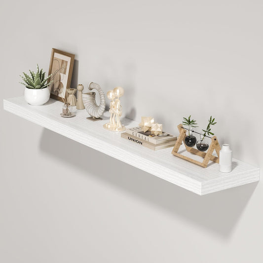 Floating Shelves for Wall, 55"W x 9.3"D x 1.5"H, Long Wooden Wall Mounted Display Shelves with Invisible Brackets for Living Room, Bedroom, Bathroom, Kitchen Decor and Storage, Set of 1, White