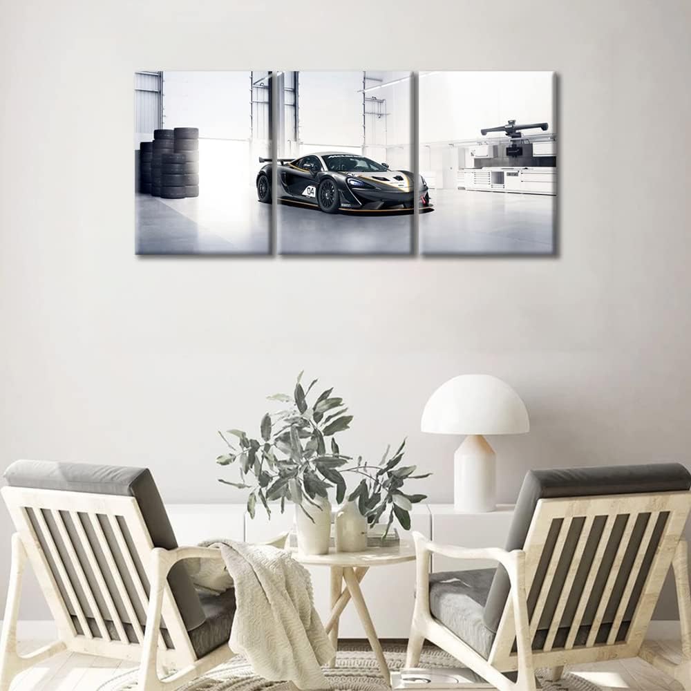 Canvas Prints Black Sports Car Wall Art Modern Home Decor Speed Racing Car Poster Living Room Bedroom Decoration 3 Pieces Black and White Supercar Artwork Painting Framed Ready to Hang, 36"Wx16"H