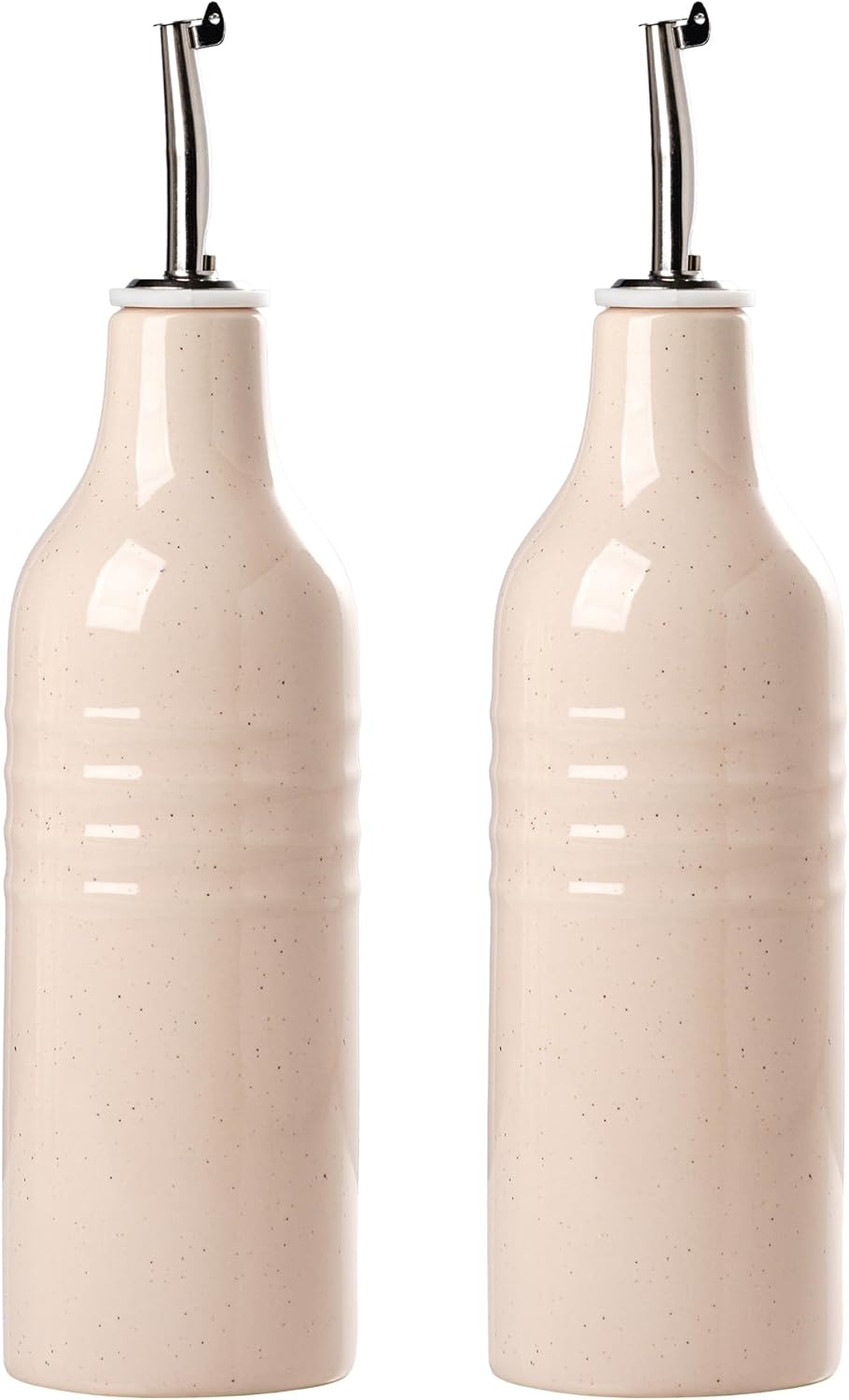 famiware Jupiter 16oz Ceramic Olive Oil Dispenser Bottle, Olive Oil and Vinegar Dispenser Bottle Set of 2 with Stainless Steel Pourers, Suitable for Storage Vinegar, Liquids, Light Pink