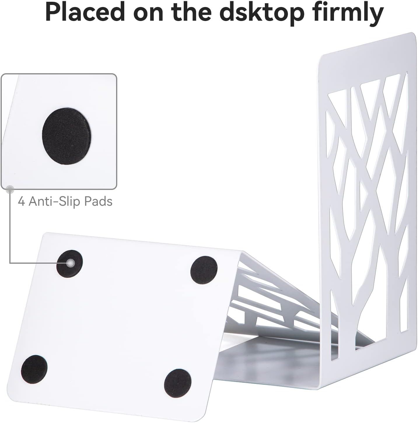 Book Ends, Bookends, Bookends for Shelves, Bookend, Book Ends for Heavy Books, White Metal Book Shelf Holder Home Decorative, Book Stoppers for Shelves, Bookend Supports 4 Pair