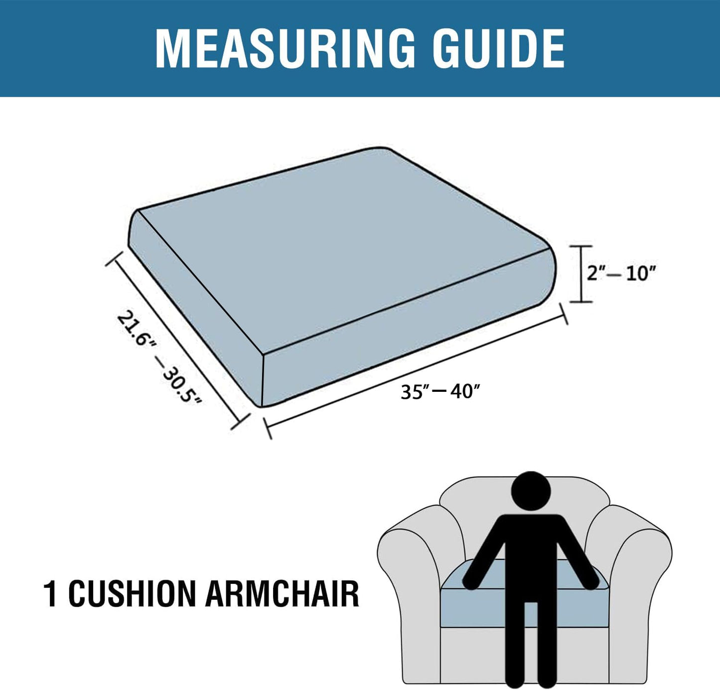 H.VERSAILTEX Super Stretch Individual Seat Cushion Covers Sofa Covers Couch Cushion Covers Slipcover Sets Thick Jacquard Textured Twill Fabric (1 Piece Chair Cushion Cover, Grey)