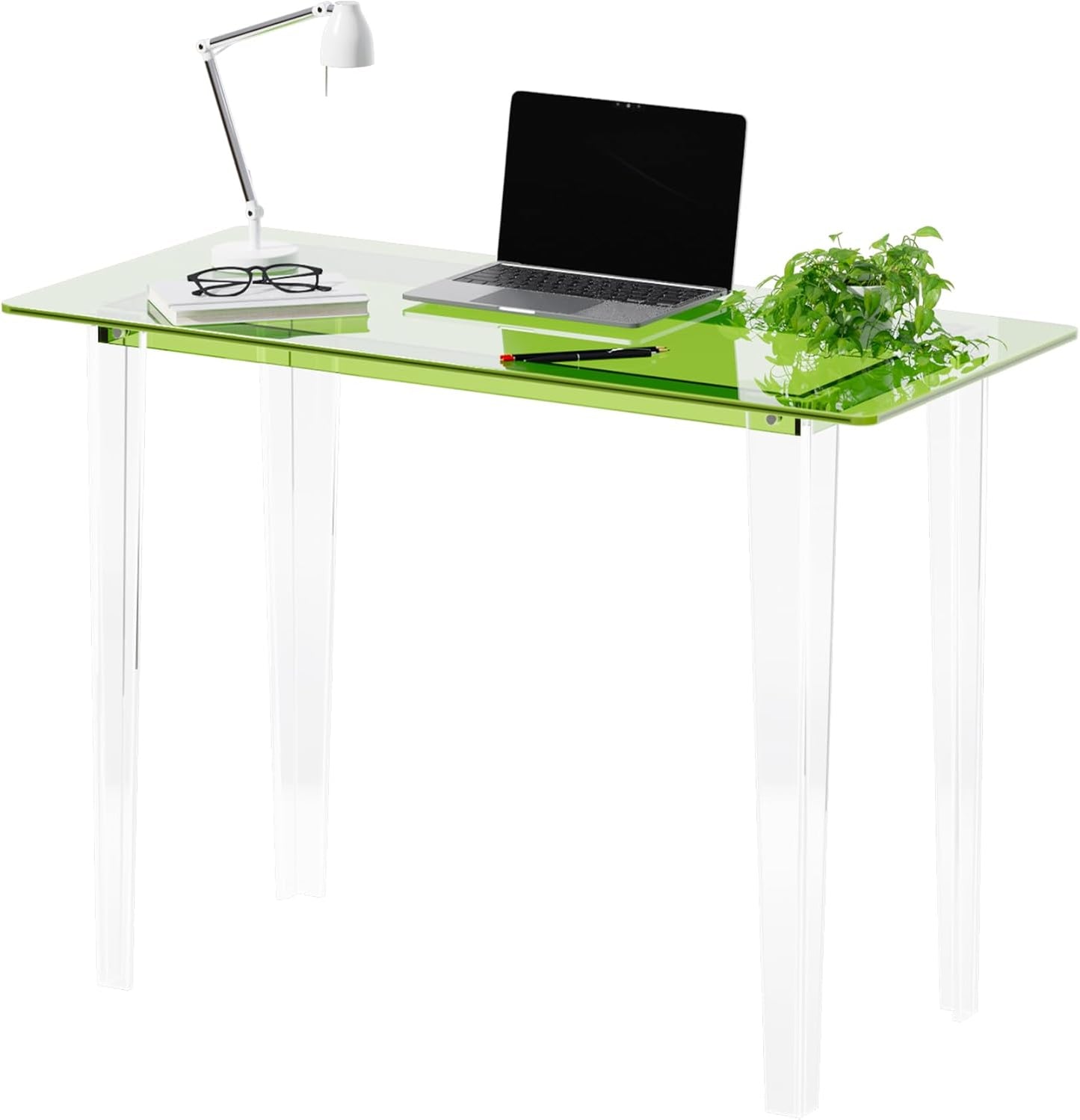 Acrylic Desk, Modern Study Table for HomeOffice-Extended Surface Multi-Purpose Console & EntrywayTable, Sturdy Lightweight Design (42.5-inch, Green)
