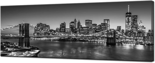 Biuteawal - Black and White Brooklyn Bridge Canvas Wall Art New York City Picture Print Manhattan Night Skyline Painting on Canvas Modern Home Office Wall Decoration Ready to Hang