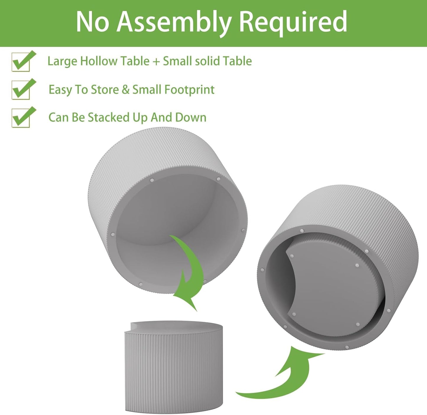 Round Coffee Table Set of 2, Nesting Coffee Table and End Table Set Small Circle Drum Side Table for Living Room Office, No Assembly (D White Crescent)