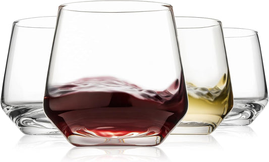 Stemless Wine Glasses Set of 4, 13.5oz Red White Wine Glasses for Daily Use, Hosting, Home Bar, Evening Party, Birthdays, Housewarming Gift, Clear