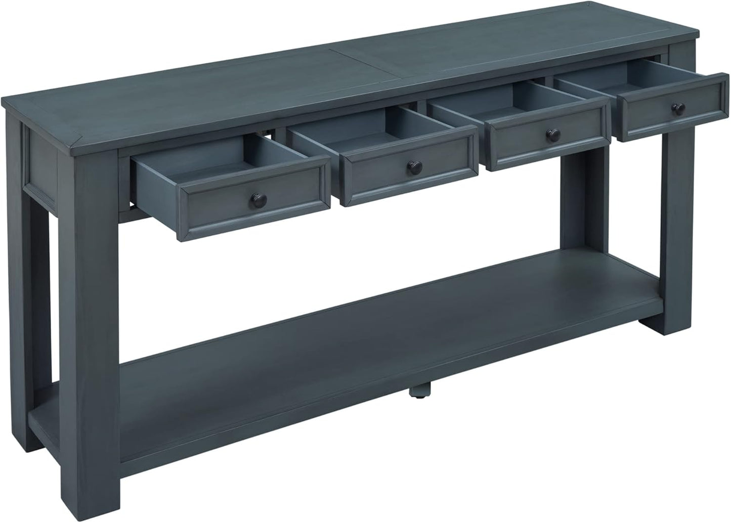 Solid Wood Console Table, Long Sofa Table Entryway Table with 4 Drawers and Bottom Shelf for Hallway Living Room Couch Table,Fully Assembled (63" Navy)