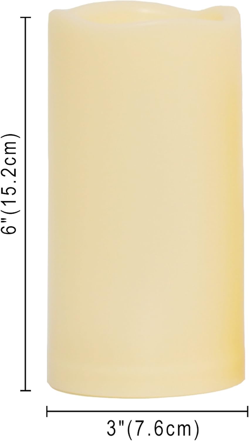 CANDLE CHOICE Waterproof Outdoor Battery Operated Flameless Pillar Candle with Timer Realistic Flickering Plastic Fake Electric LED Light for Lantern Garden Wedding Christmas Decorations 3x6 Inches