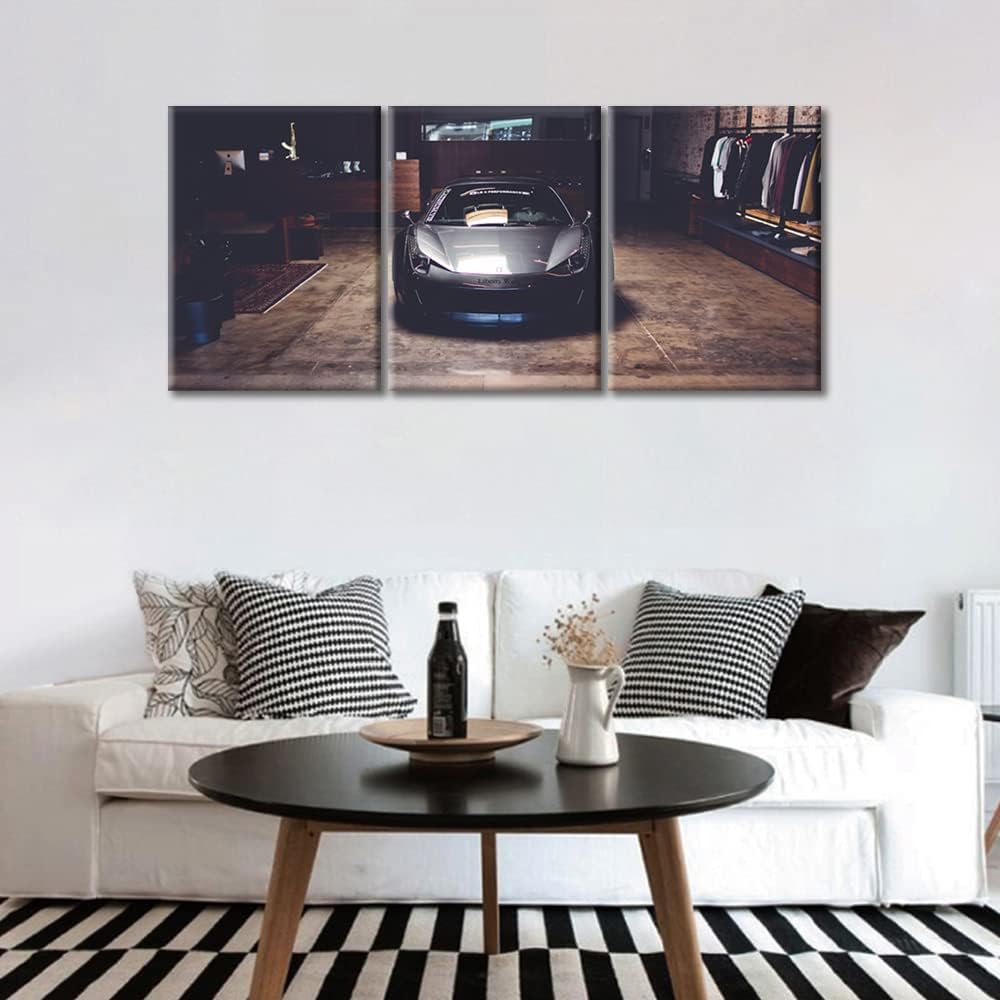 Canvas Wall Art Print Sports Car In the Interior Wall Art for Teen Boys Bedroom Gray Supercar Speed Car Wall Decor Art Paintings Modern Giclee Artwork for Office Home Decor Ready to Hang, 36"Wx16"H