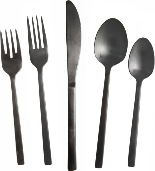 Fortessa Arezzo 18/10 Stainless Steel Flatware, 20 Piece Place Setting (Service for 4), Brushed Black