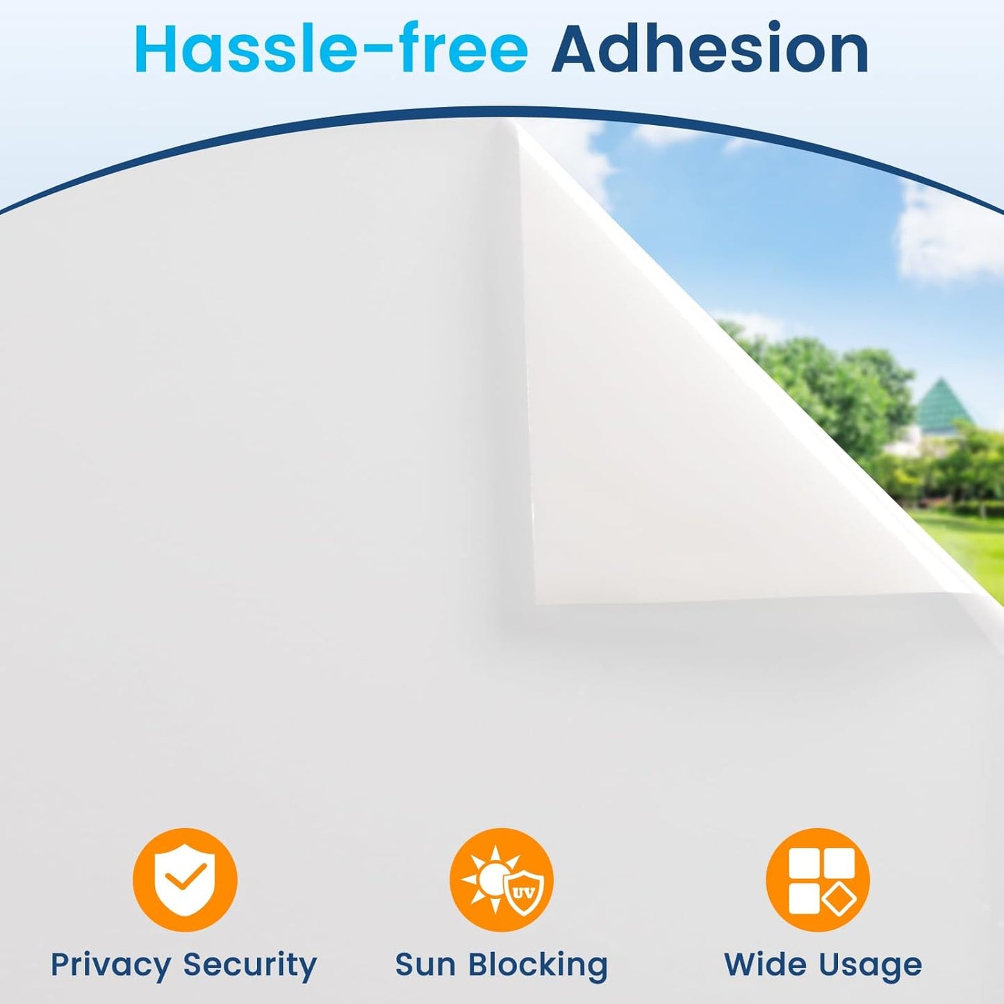 DOWELL Window Privacy Film, Frosted Glass Window Film, Static Cling Non-Adhesive Glass Clings, Sun Blocking Opaque Door Coverings, Reusable Door Sticker for Bathroom Home Office, White, 35.4" x 118"