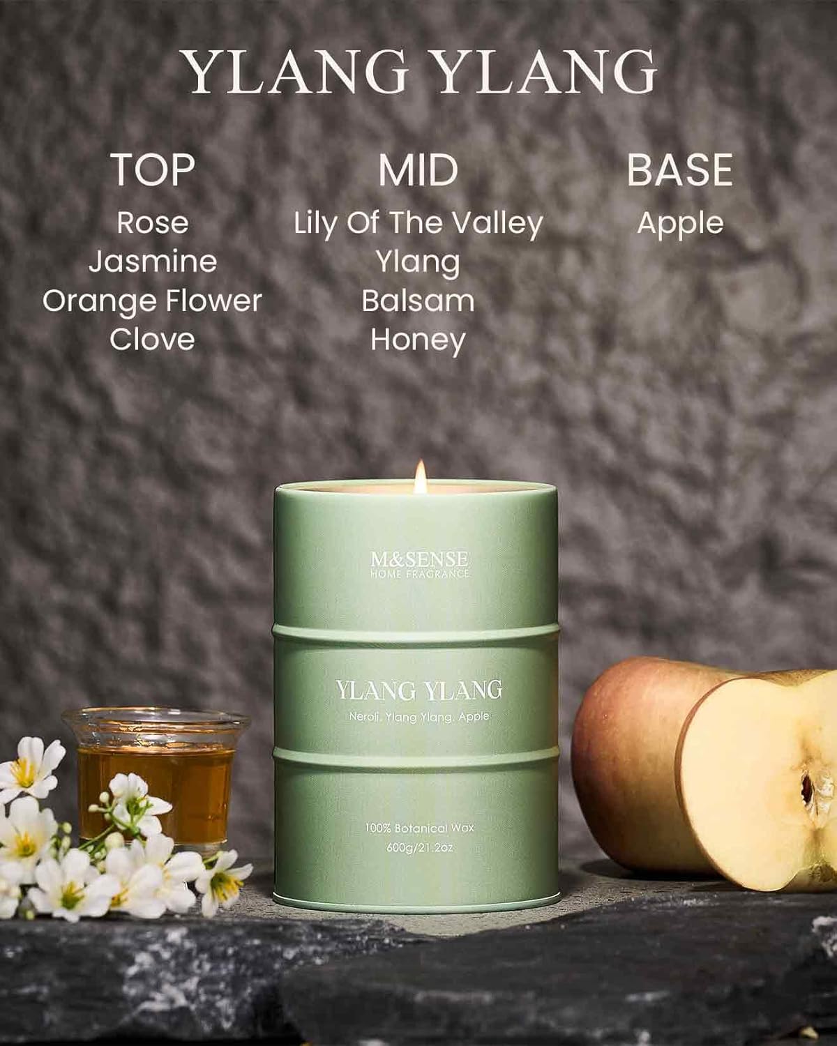 M&SENSE Ylang Ylang Scented Candles Large, Natural Soy Candles 21.2oz 120 Hour Slow Burning,Aromatherapy Candle for Stress Relief Meditation Relaxing