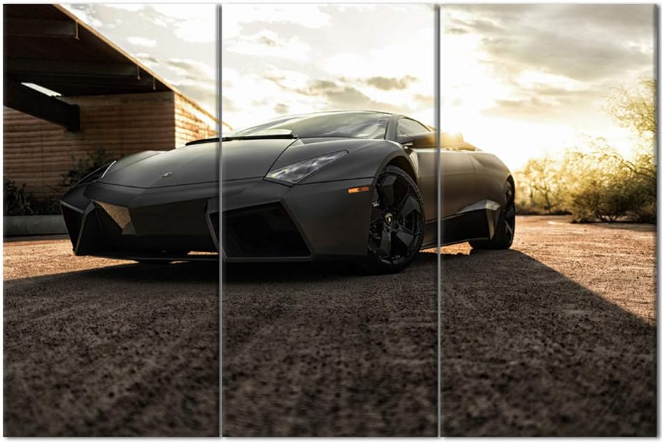 Black Speedy Car Poster Wall Art Sports Car Canvas Prints Black Car and Clouds Cars Picture Print on Canvas 3 Panel Speed Blur Cars Decorations for Boys Room Home Decoration - 40 x 20inch x 3 panels