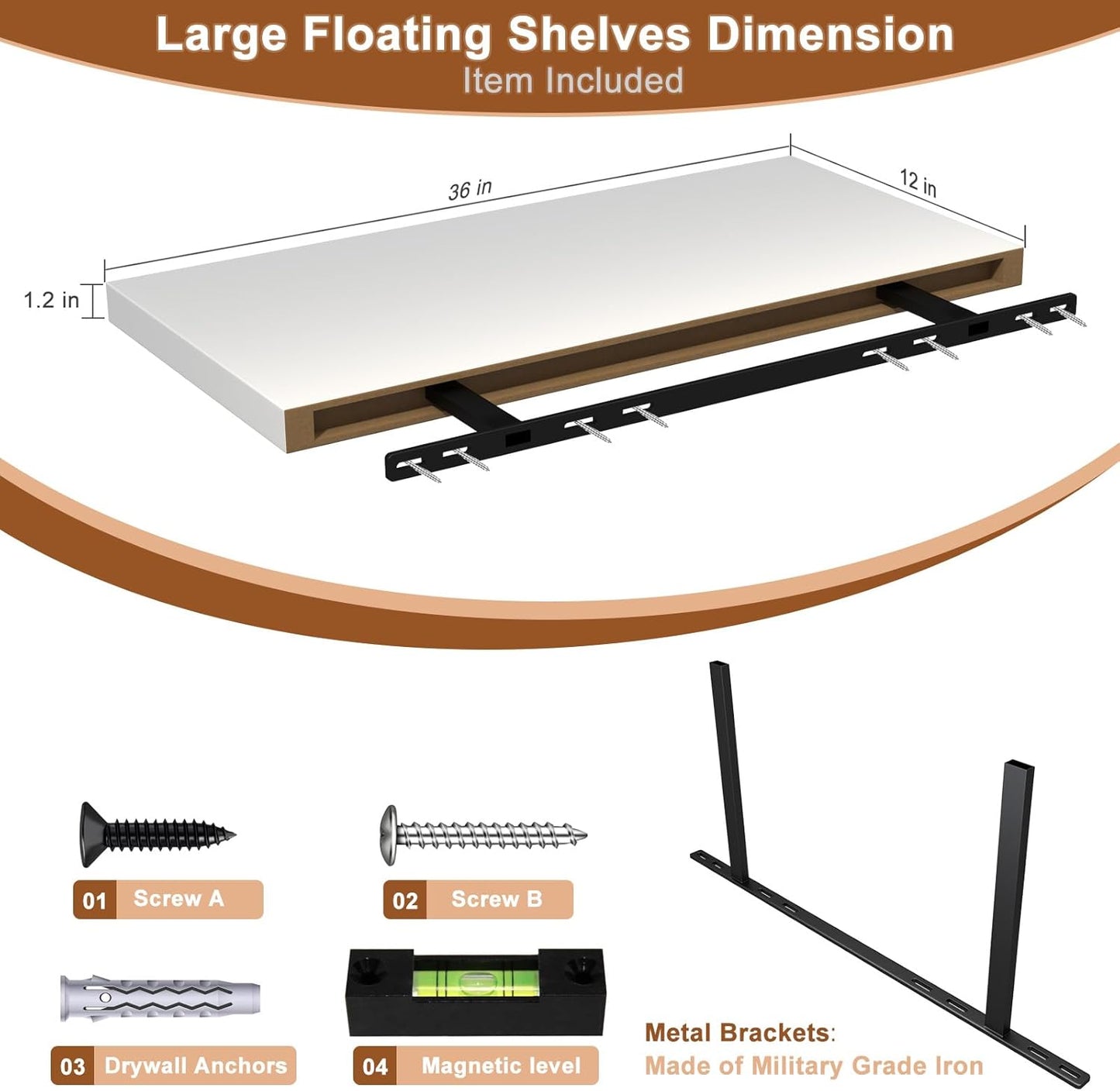 12 Inch Deep Floating Shelves for Wall 1 Pack White Floating Shelves Large Storage Space Wall Mount Shelf for Living Room Kitchen Bathroom 36" W x 12" D x 1.2" H White