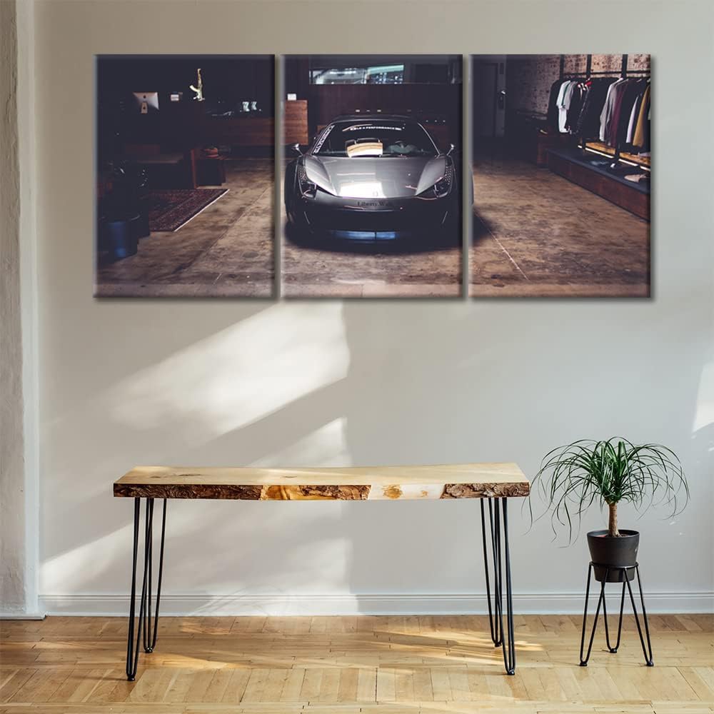 Canvas Wall Art Print Sports Car In the Interior Wall Art for Teen Boys Bedroom Gray Supercar Speed Car Wall Decor Art Paintings Modern Giclee Artwork for Office Home Decor Ready to Hang, 36"Wx16"H