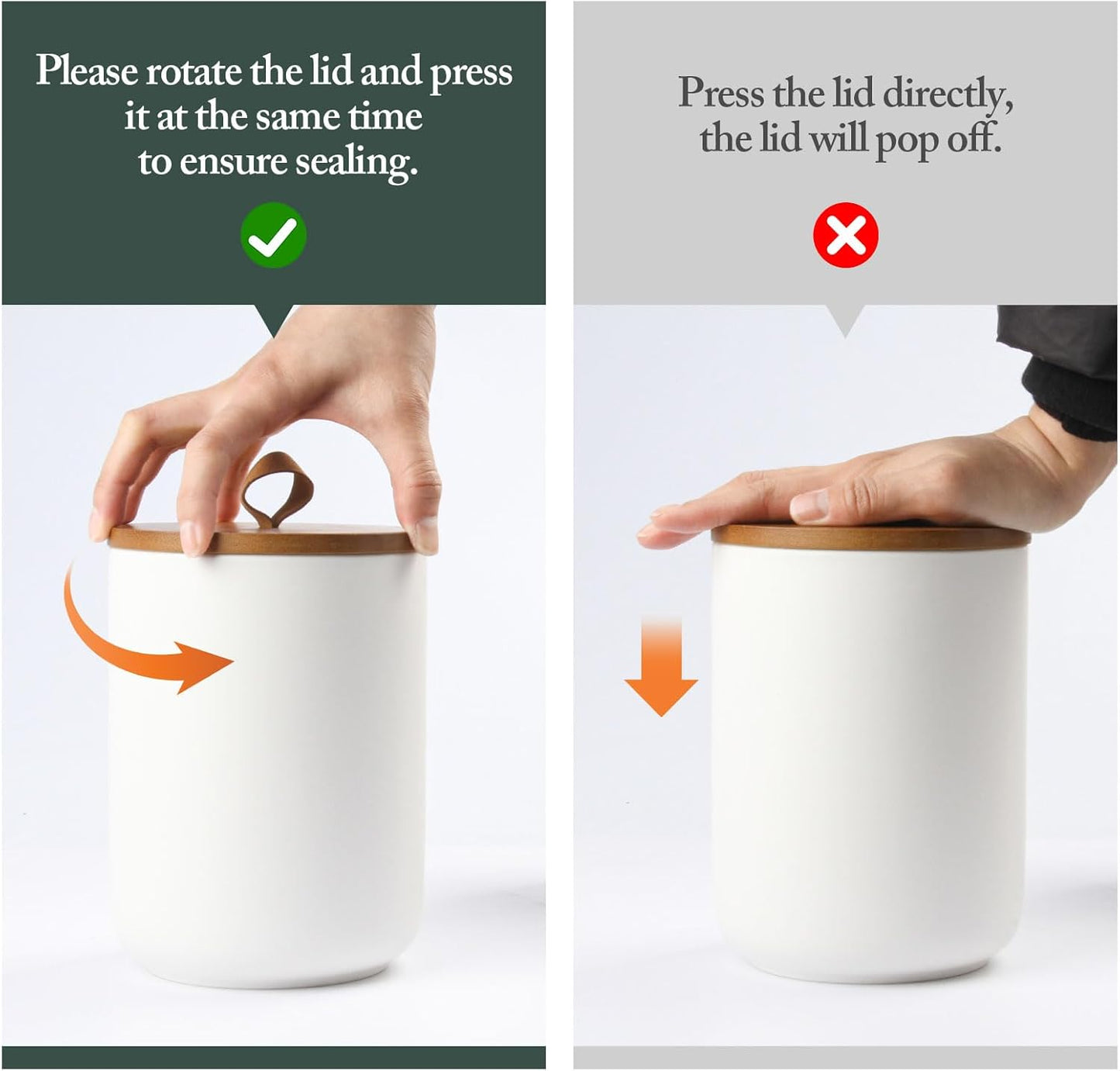 Ceramic Canisters Sets for Kitchen, Airtight Canister with Bamboo Lid, Ceramic Coffee Canister Kitchen Canisters for Countertop, Flour and Sugar Containers for Food Storage Jars, White, Set of 3