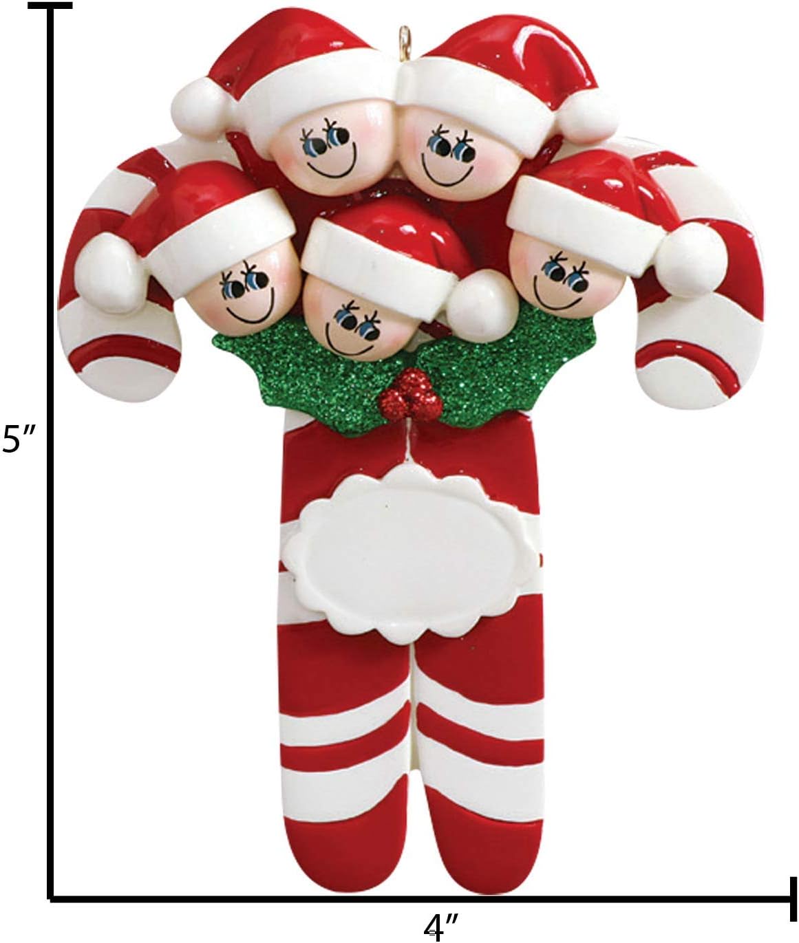 Candy Cane Family of 5 Ornament 2025 Personalized Family Christmas Ornaments 2025 | Holiday Keepsake Holly Berries Personalized Tree Ornaments for Grandchildren, Siblings & Grandkids of Five Ornament
