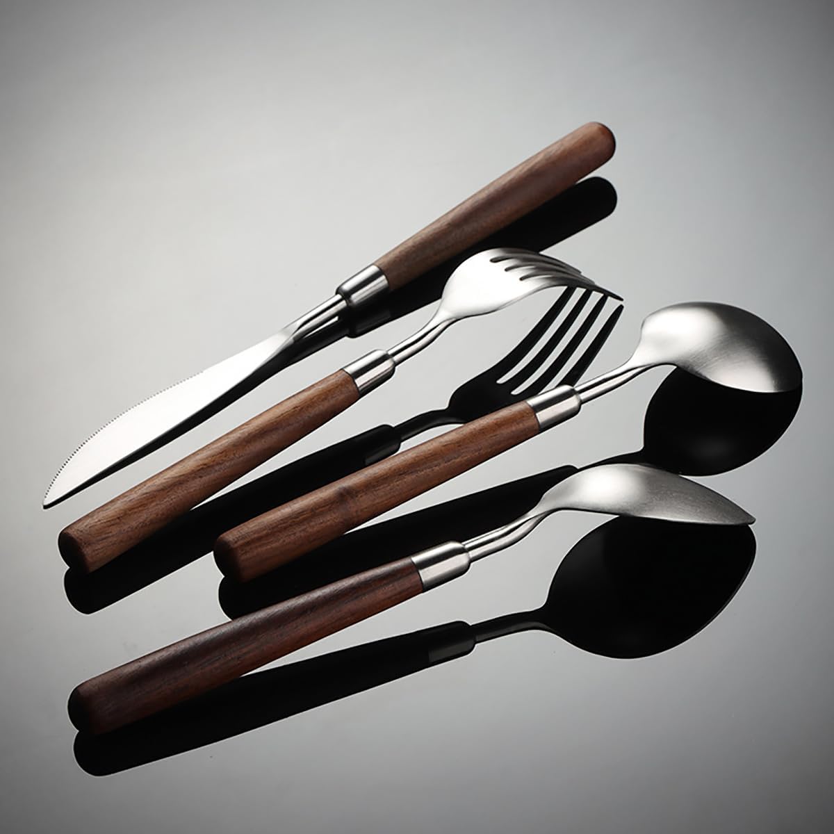 Flatware Set 36 Piece Walnut Handle Silverware Set for 9, 18/8 Stainless Steel Home Kitchen Cutlery Utensils Include Knifvs Forks and Spoons Tableware Set Durable Dishwasher Safe