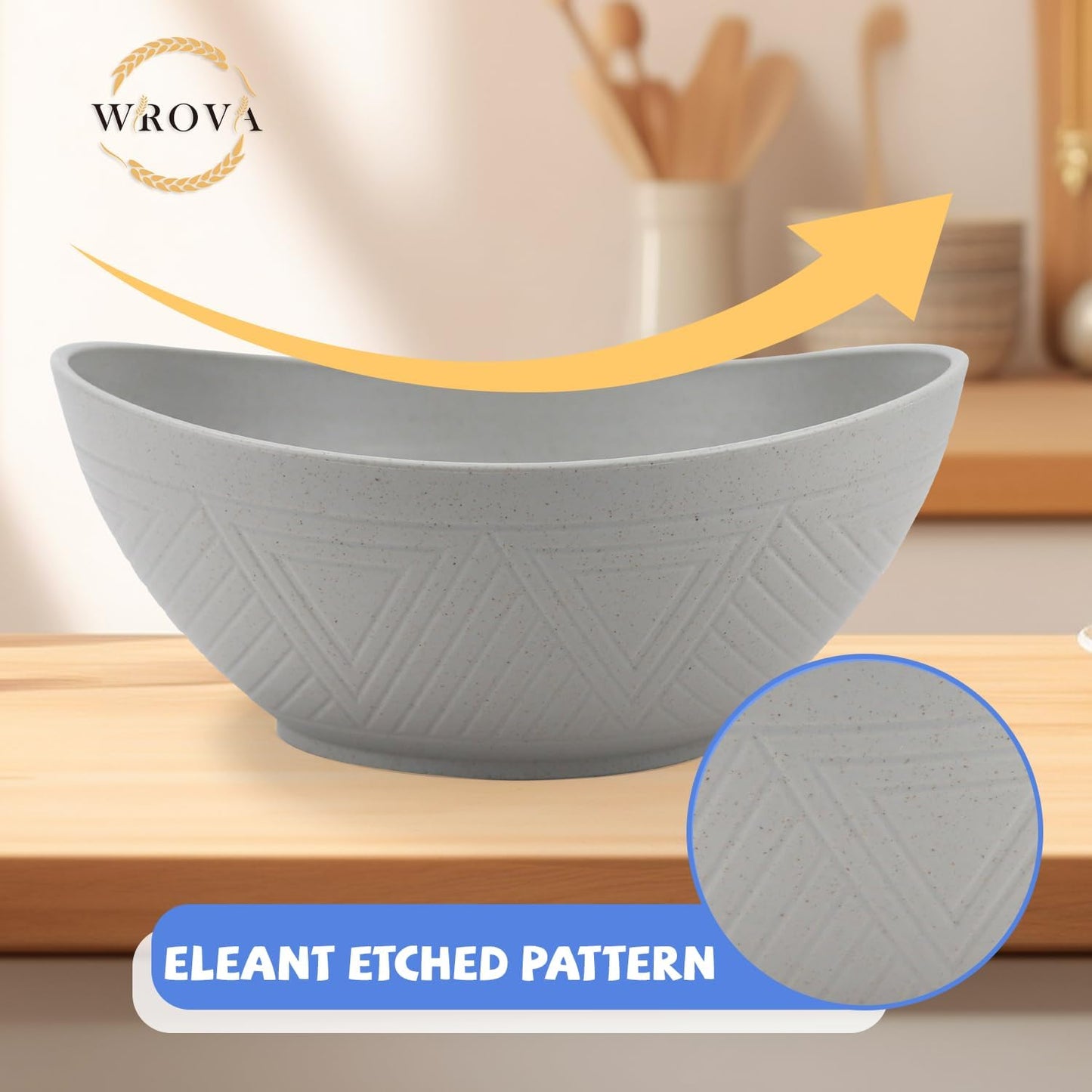 Wheat Straw Bowls Set,Unbreakable Large Salad Bowls Set of 2,Microwave and Dishwasher Safe Bowls Plastic Bowls for Eating,BPA Free Salad Bowl for Serving,Oatmeal and Salad.Gray