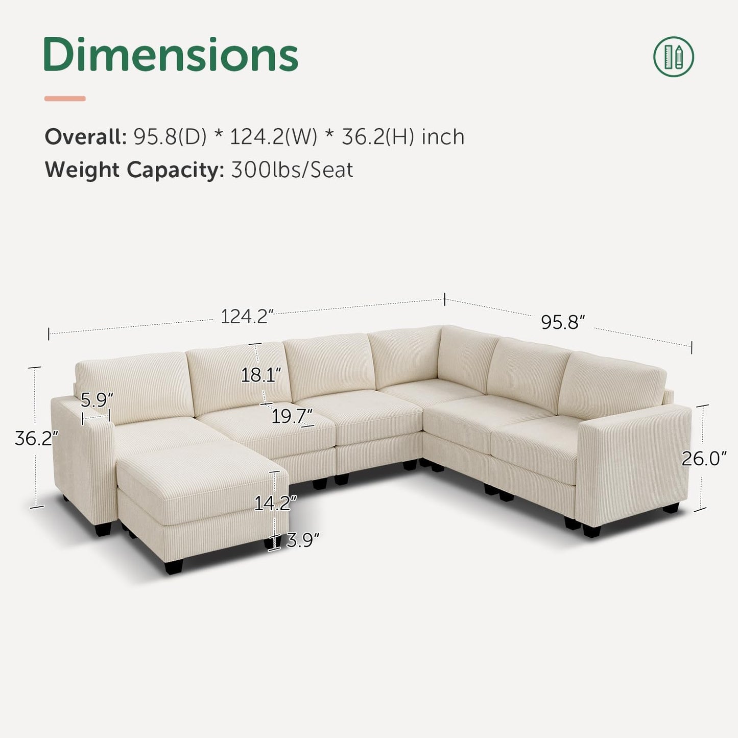 HONBAY Corduroy Sectional Sofa with Storage, U Shape Modular Sectional Sofa with Chaise, Modular Couches for Living Room, Beige