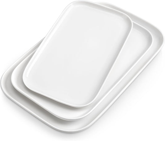 vancasso Stern Serving Platters Set of 3, 11/13/ 15 Inches Rectangular Ceramic Serving Plates, White Serving Trays for Entertaining