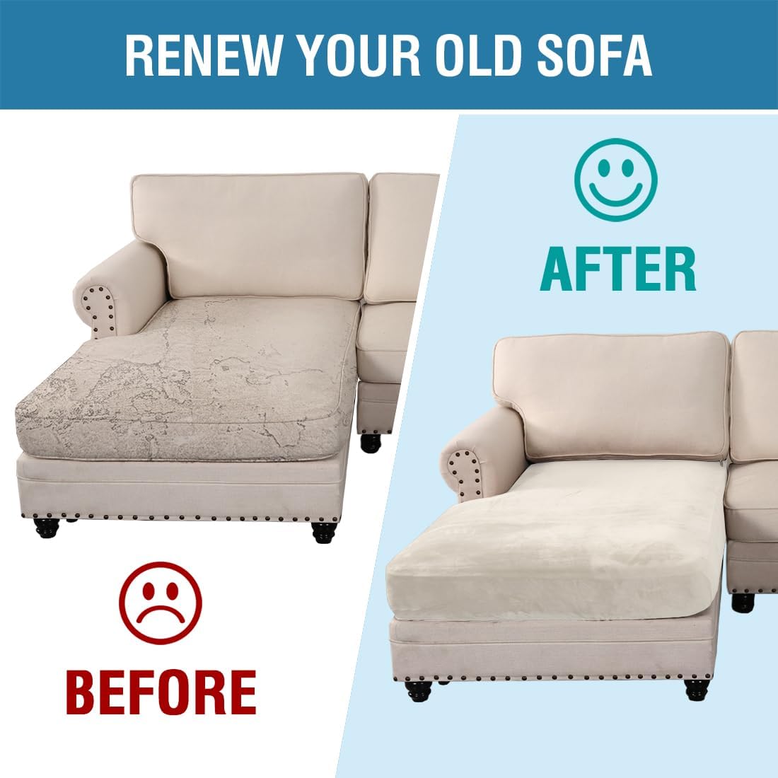 H.VERSAILTEX Velvet Stretch Individual Chaise Cover Sectional Couch Covers for L Shaped Sofa Both Left/Right Furniture Protector Seat Cushion Sofa Cover (1 Piece Chaise Cover, Porcelain)