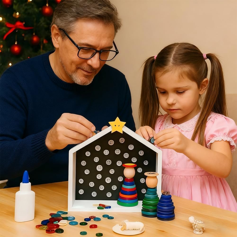 DIY Christmas Button Ornament Making Set - Snowman/Santa/Angel, Fun Holiday Craft Kit for All Ages, Ideal Xmas Tree Hanging Decor & Festive Gifts (6pcs-E)