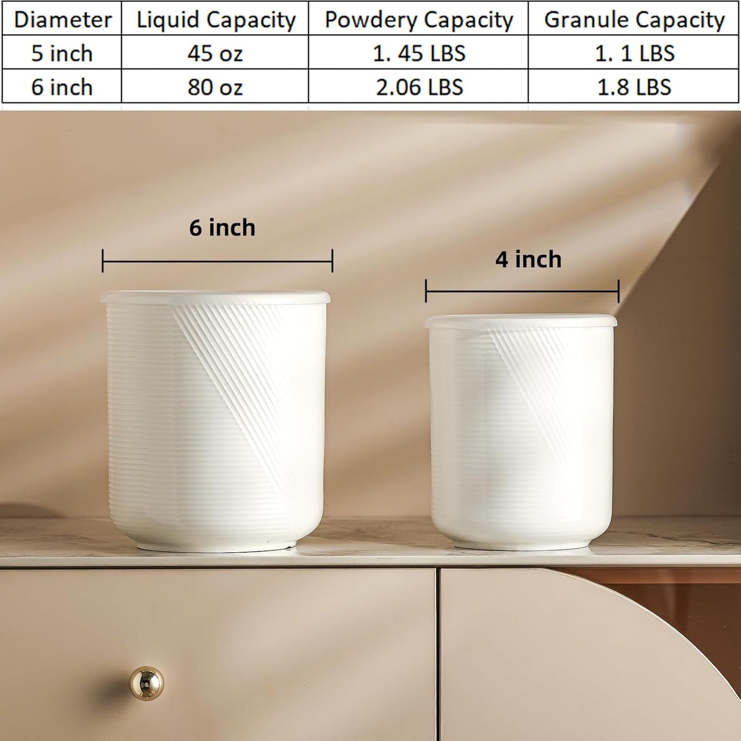 Food Storage Containers with Airtight Lids: Ceramic Canister Sets for Kitchen Countertop - Porcelain Jar for Coffee Tea Flour Sugar Rice Cookies Candy - White (42+75 oz)