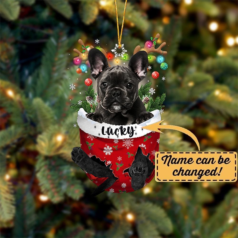 Black French Bulldog Dog Christmas Ornament, Black French Bulldog in Snow Pocket Christmas Tree Ornament, Dog Lovers Gift Idea Xmas Decor, Christmas Decorations for Tree, Ornament Gift for Dog Lovers