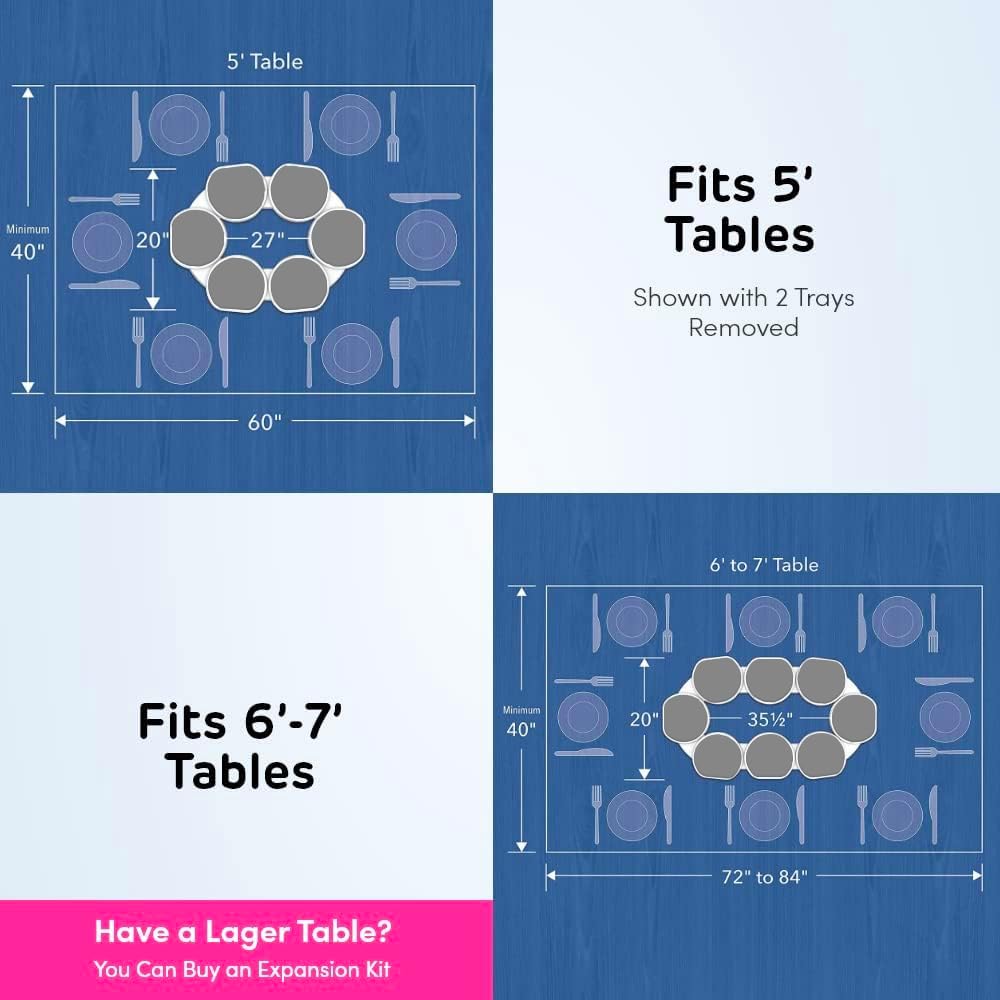 Full Set - Light Gray - The First Patented Lazy Susan Turntable Expandable for Rectangular & Oblong Tables - Kitchen & Dining Tables - Great Gift! Parties & Gatherings.