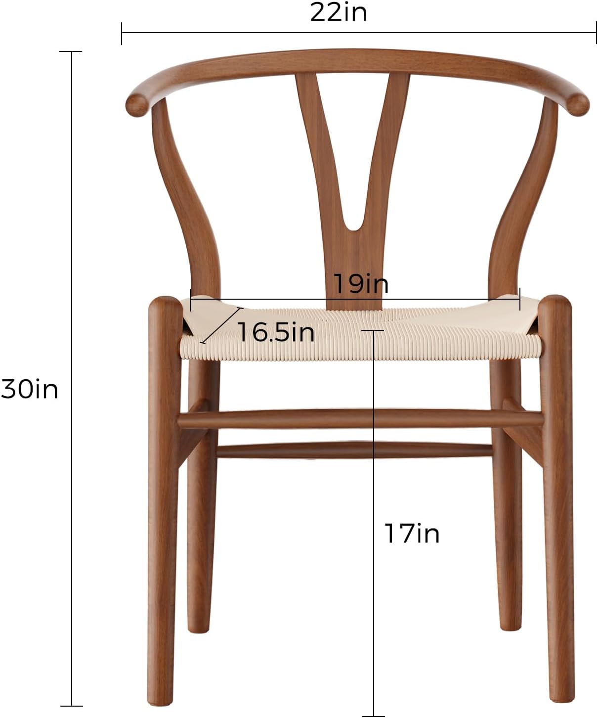 Tomile Solid Wood Wishbone Chair Y Chair Mid-Century Armrest Dining Chair, Hemp Seat (Ash Wood - Walnut., Pack of 1)