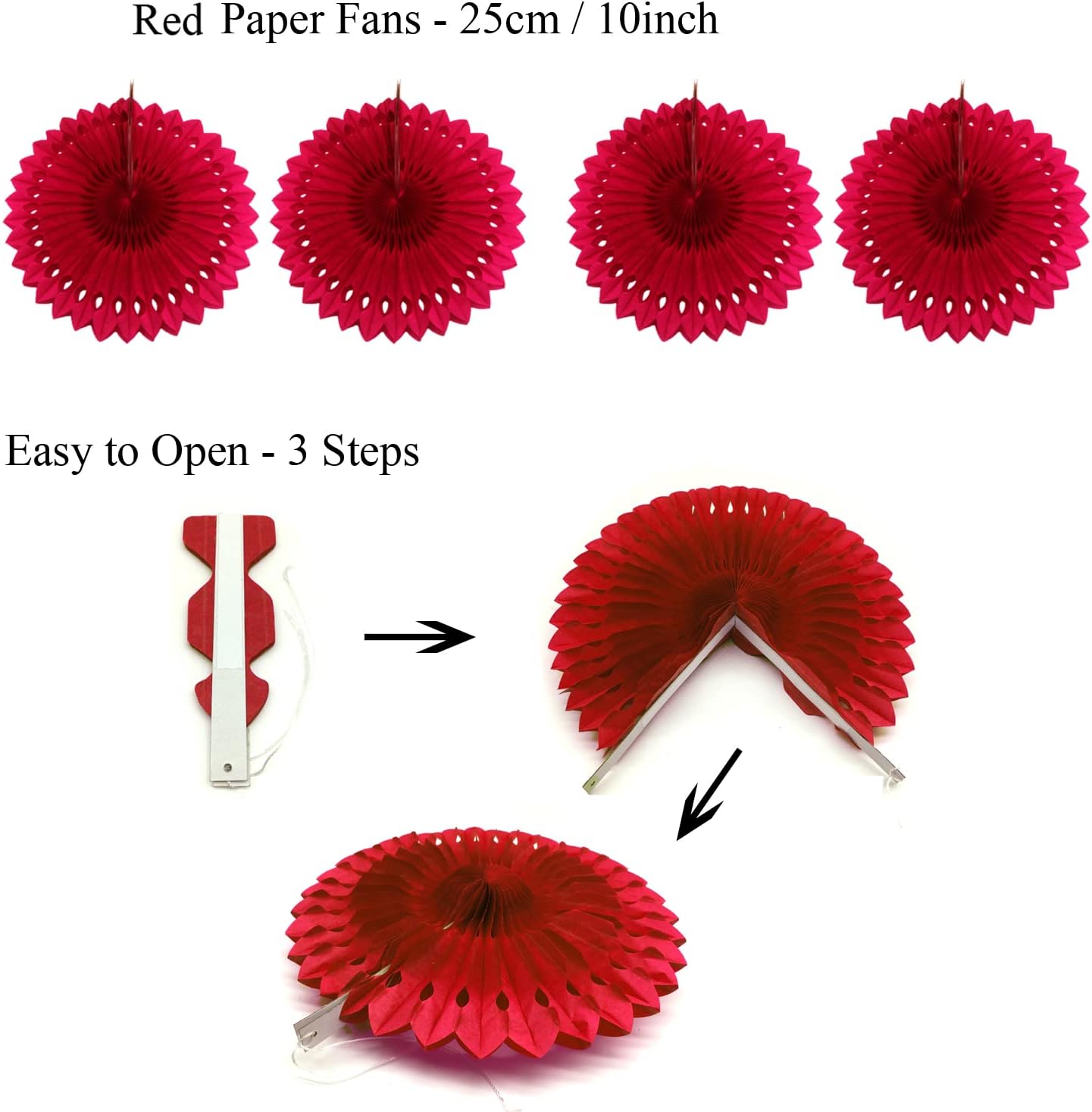 ZERODECO Party Decoration, 21 Pcs Red Hanging Paper Fans Pom Poms Flowers, Garlands String and Triangle Bunting Flags for Birthday Parties Baby Showers Wedding