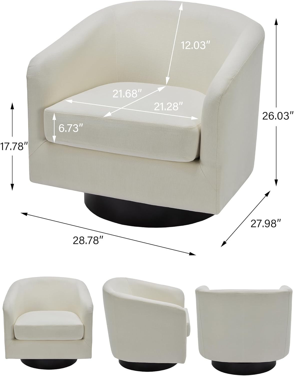 Swivel Barrel Accent Chair, Modern Round Linen Arm Chair for Living Room, Bedroom, Comfy Club Reading Chairs for Adults（Linen Fabric, Beige, Set of 2