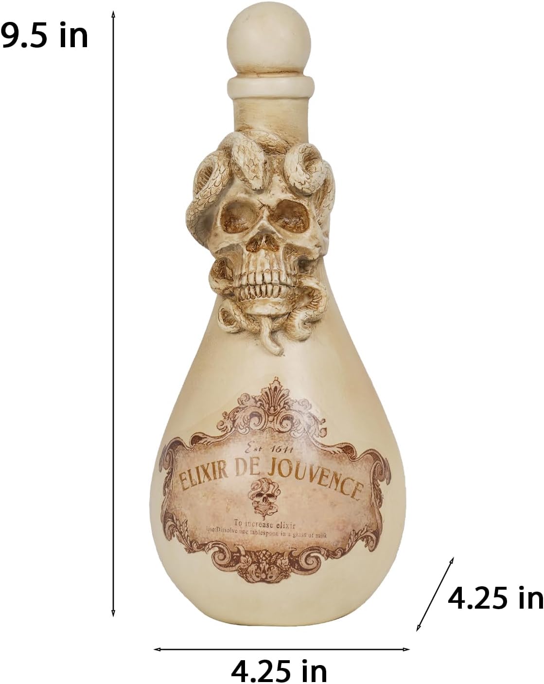 Braxio Halloween Decorations Indoor Potion Bottles - White Skull Décor with Snake Halloween Decoration Room Decor Aesthetic Gift for Women Halloween Party Decorations Bottles 4.25 * 4.25 * 9.5 Inch