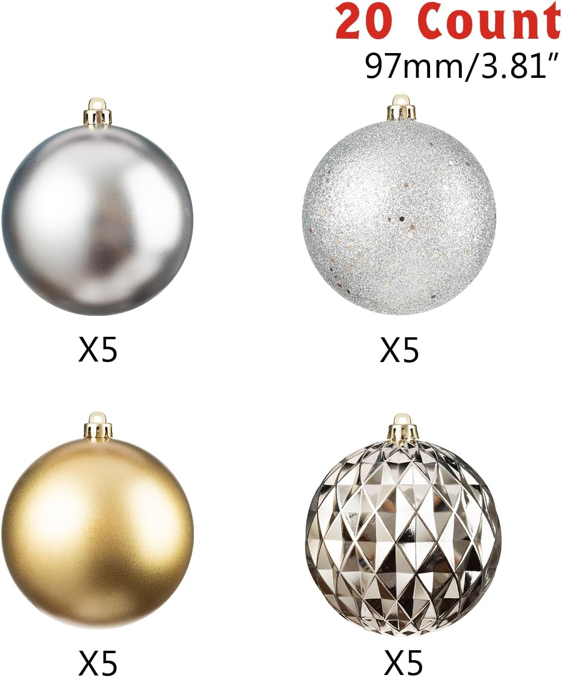 Every Day is Christmas 20ct Christmas Ornaments, Shatterproof Christmas Tree Ornaments Set, 92cm/3.6" Christmas Balls Decoration