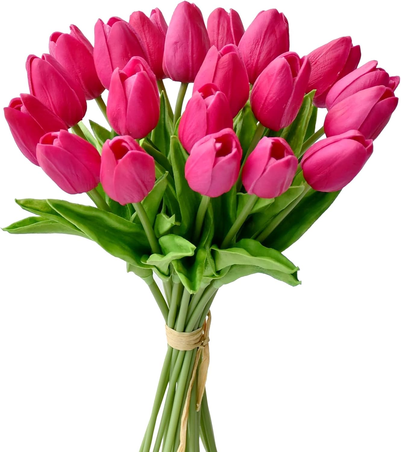 Mandy's Artificial Tulips 20 Stems Hot Pink PU Faux Flowers for Wedding Home Decor 13.5 Inch