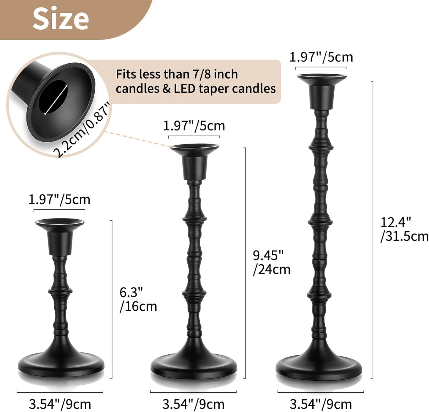 Nuptio Black Candle Holder Set of 3 Gothic Candlestick Holders for Taper Candles Metal Candle Sticks Candleholders Table Centerpieces for Dining Room Wedding Home Halloween Farmhouse Fireplace