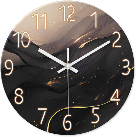 Black and Gold Wall Clocks Battery Operated 14 Inch Wall Clock Silent Non Ticking Glass Decorative Wall Clock for Office