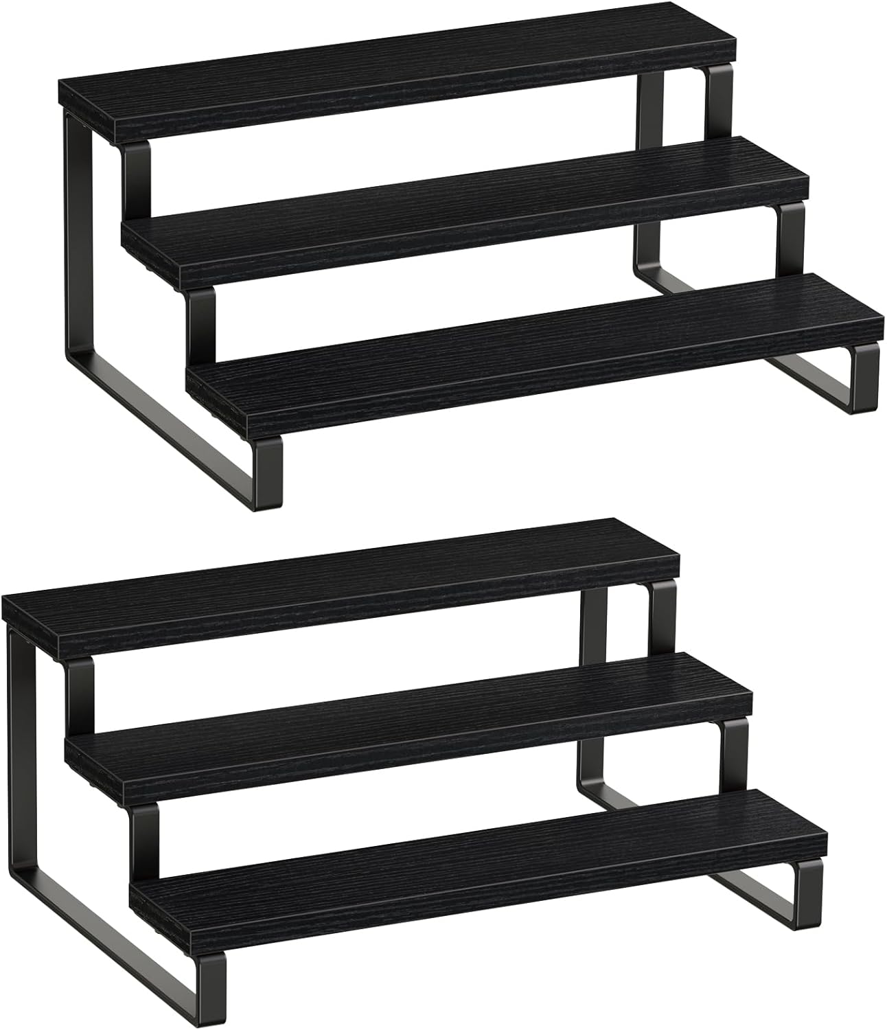 Giikin 3 Tier Spice Rack, Set of 2 Wooden Spice Rack for Countertop, Cabinet Organizer Shelf Kitchen Counter Storage Shelves Cupcake Stand Holder Display Stand, Black