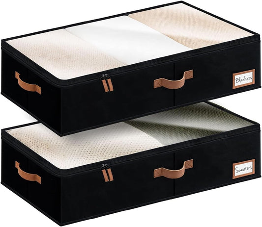StorageWorks Large Under Bed Storage Containers with Handles and Label Holder, 2 Pack Ultra-thick Fabric Underbed Bins, Closet Organizer for Clothes, Blankets, Sweater
