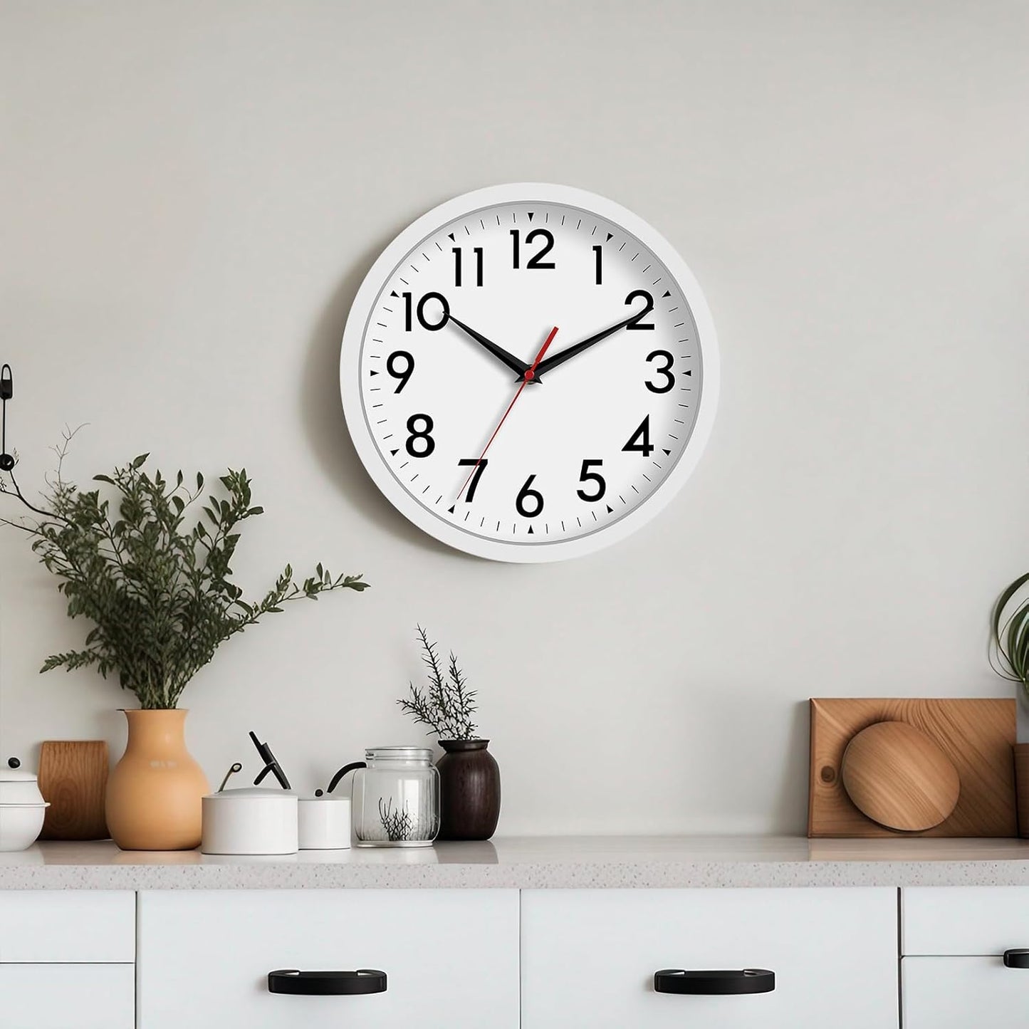12 Inch Wall Clock Battery Operated Silent Non Ticking Analog Modern Decorative for Office Kitchen Outdoor Living Room Classroom Bedroom Bathroom School(White)