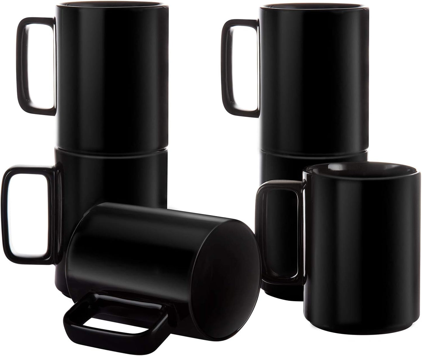 E-liu Porcelain Tea Mugs Coffee Mug Set, Large 15 Ounces Cups for Coffee, Tea, Cocoa, and Mulled Drinks, Set of 6, Black