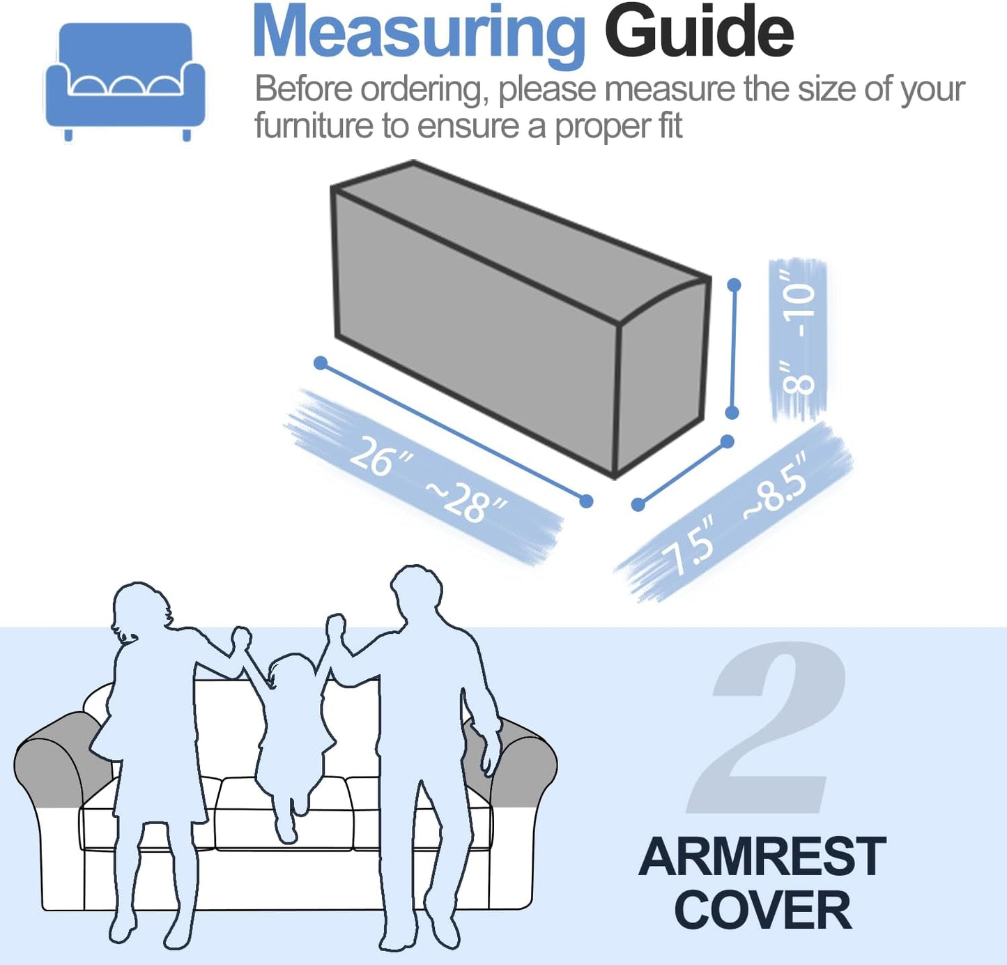 Chenille Sofa Armrest Covers, Soft Stretch Non-Slip Couch Arm Covers for Sofa, Chair or L Shaped Sectional, Furniture Protector (2 Pieces, Dark Grey)