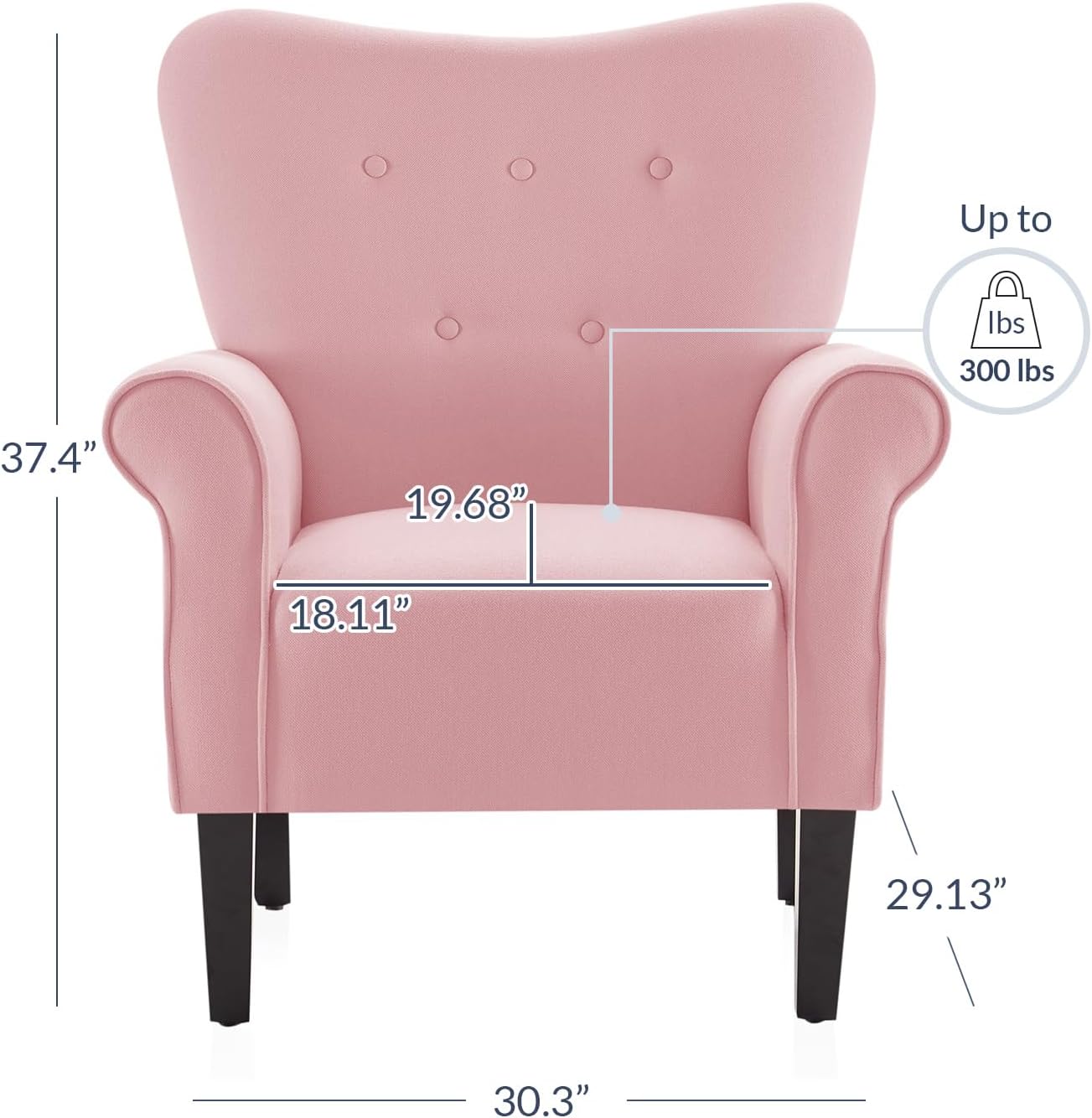 BELLEZE Modern Accent Chair for Living Room, High Back Armchair with Wooden Legs, Upholstered Wingback Side Chair Padded Armrest Single Sofa Club Chair for Living Room, Bedroom - Allston (Pink)