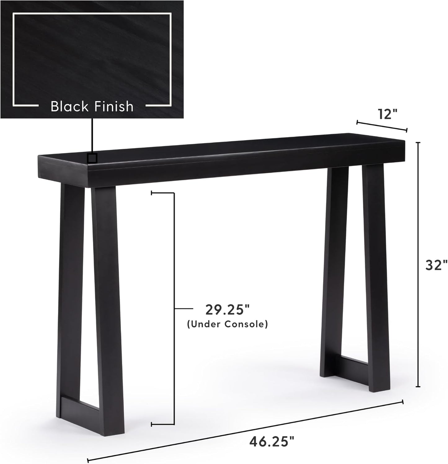 Plank+Beam Solid Wood Console Table, 46.25 Inch, Sofa Table, Narrow Entryway Table for Hallway, Behind The Couch, Living Room, Foyer, Easy Assembly, Black