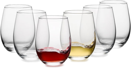 Stemless Wine Glasses Set of 6, 18 Ounces Red & White Wine Glasses for Party, Lead-free, Ideal Wine Accessories Gift (Clear)